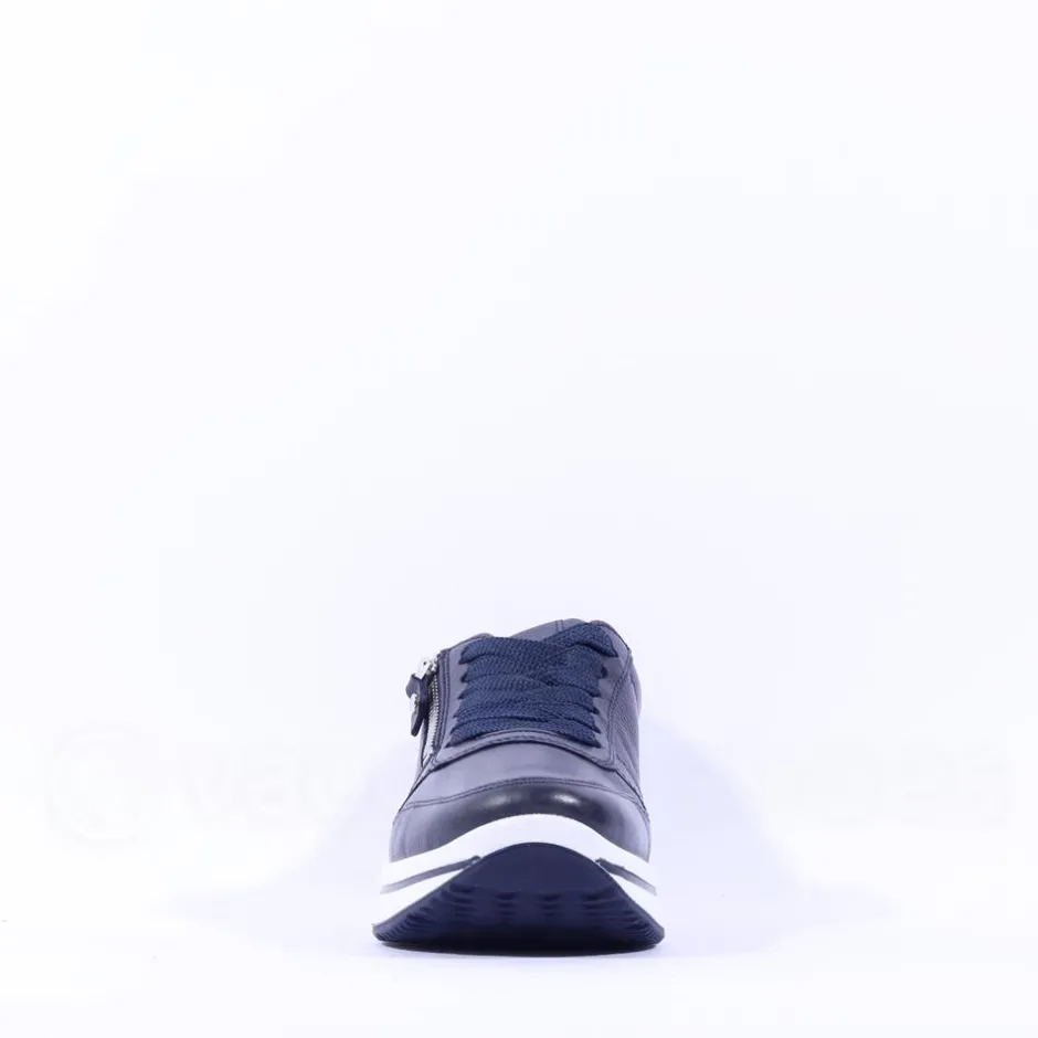 Women Ara Sapporo Side Zip Platform Trainer - Navy Leather