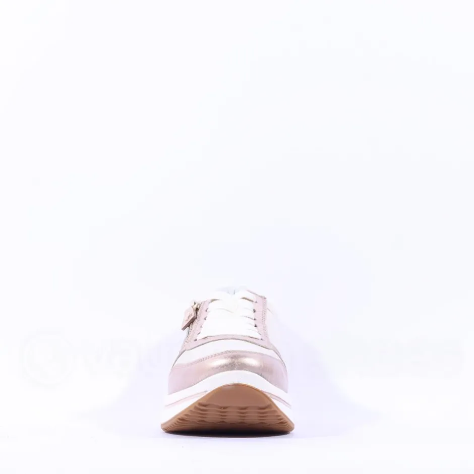 Women Ara Sapporo Side Zip Platform Trainer - White Gold Leather