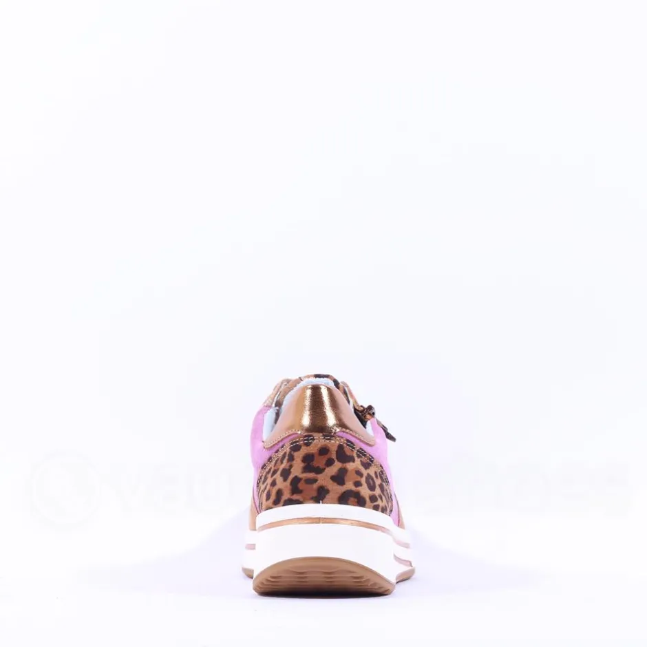 Women Ara Sapporo Side Zip Platform Trainer - Pink Leopard Combi