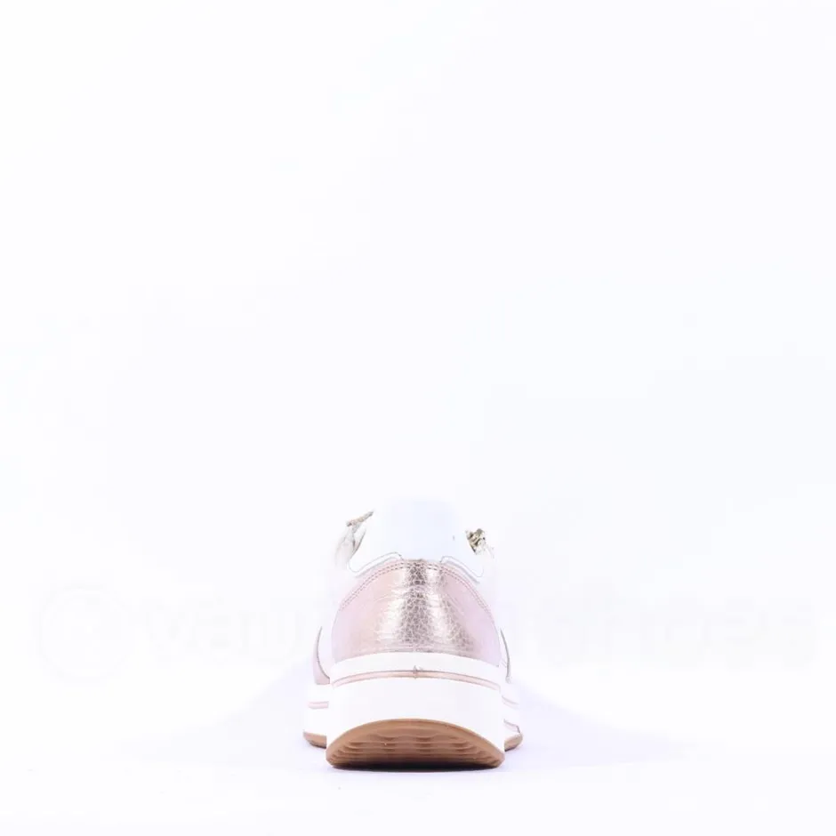 Women Ara Sapporo Side Zip Platform Trainer - White Gold Leather