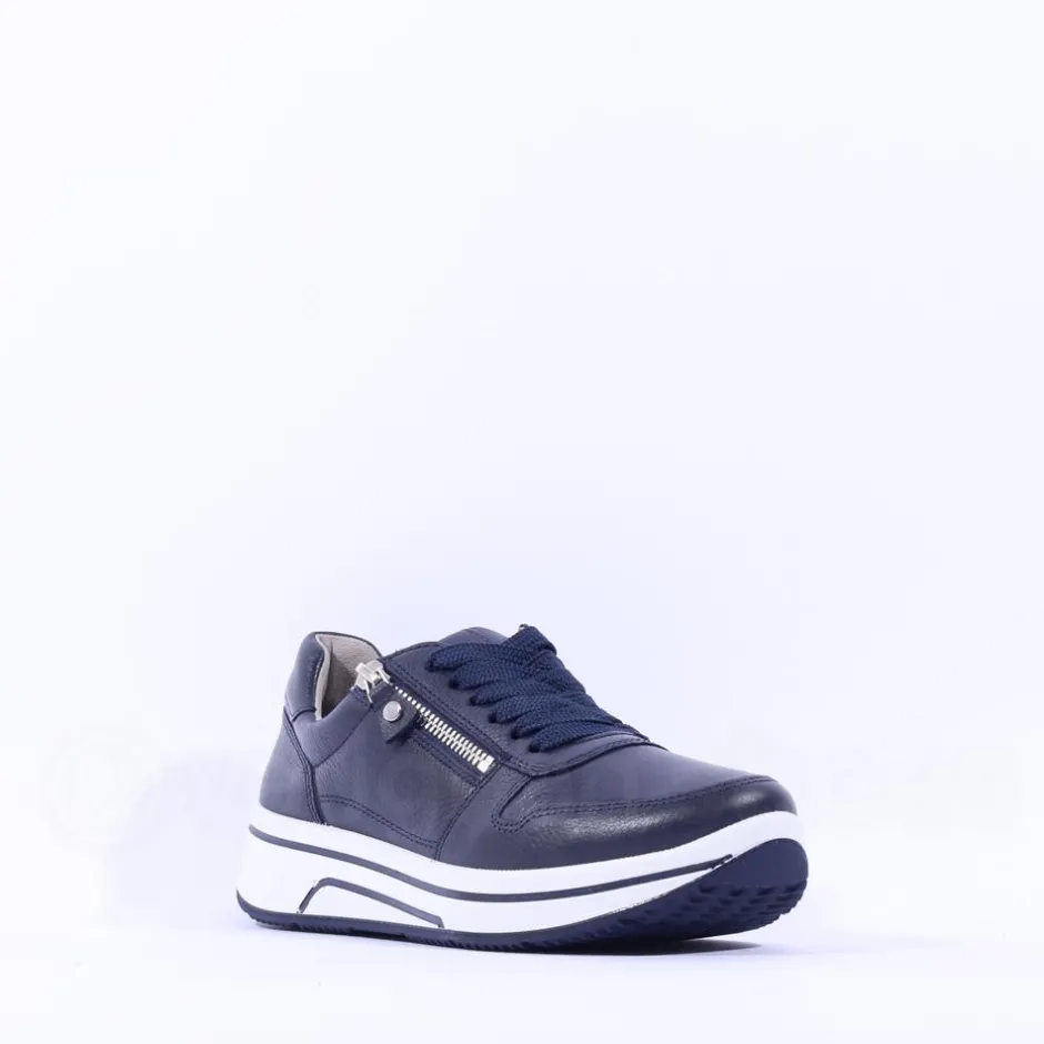 Women Ara Sapporo Side Zip Platform Trainer - Navy Leather