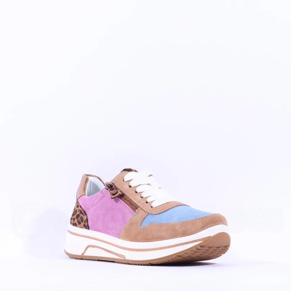 Women Ara Sapporo Side Zip Platform Trainer - Pink Leopard Combi