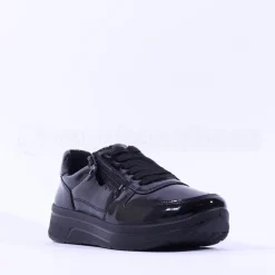 Women Ara Sapporo Side Zip Platform Trainer - Black Patent