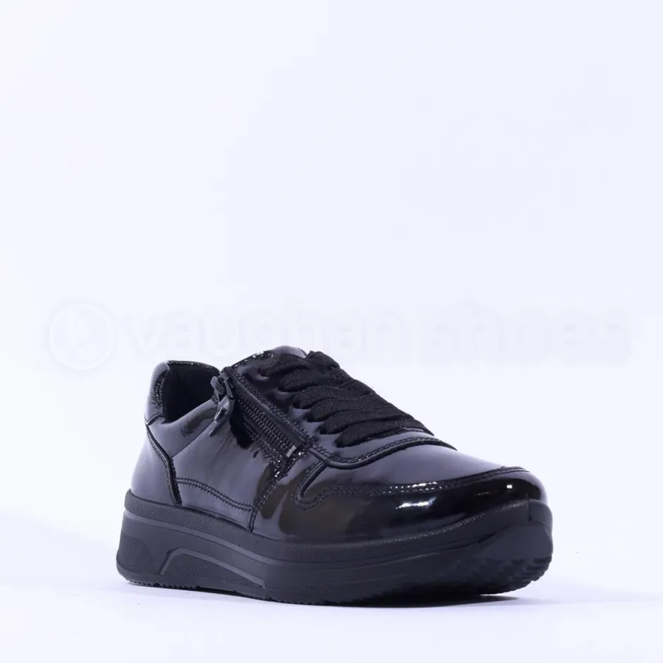 Women Ara Sapporo Side Zip Platform Trainer - Black Patent
