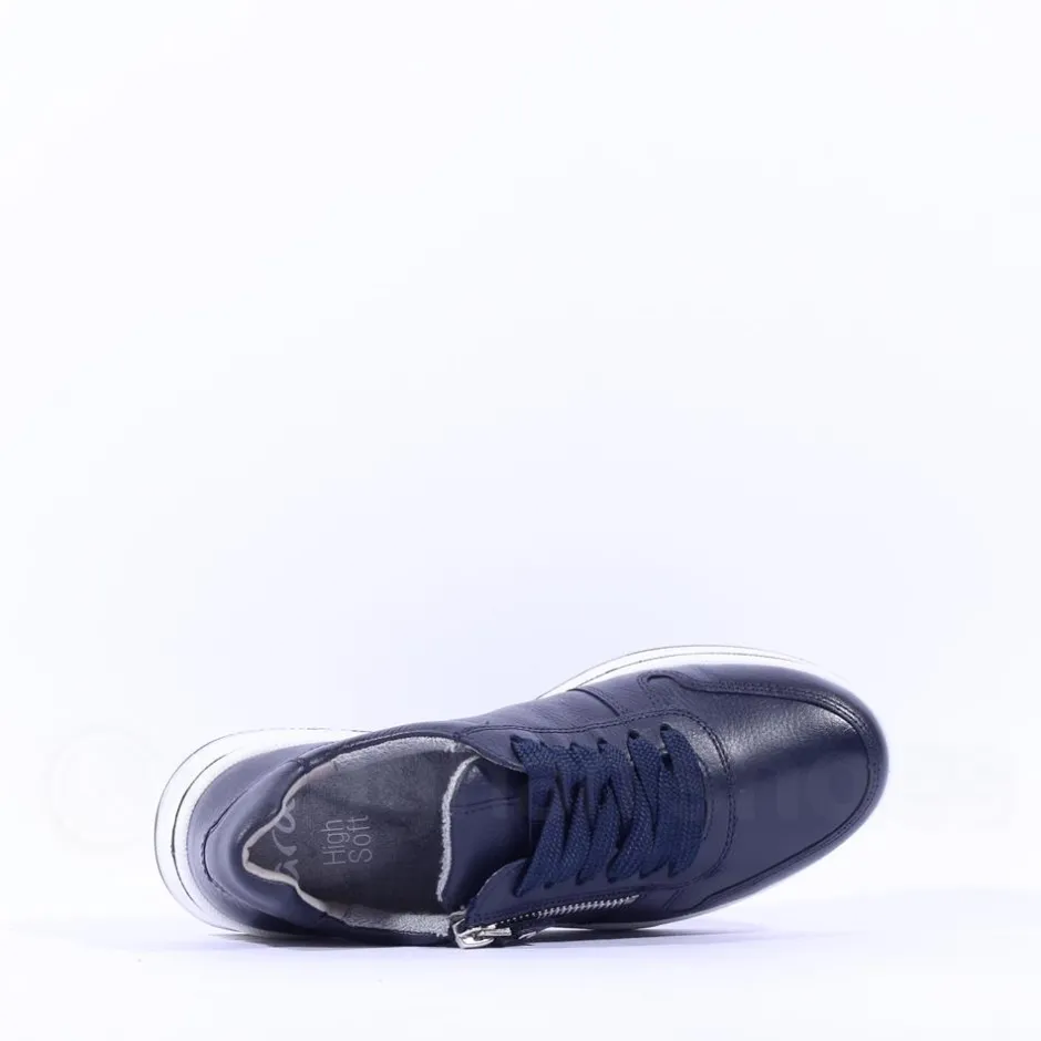 Women Ara Sapporo Side Zip Platform Trainer - Navy Leather