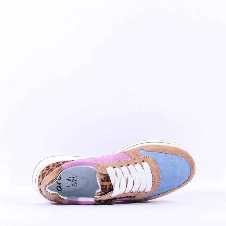 Women Ara Sapporo Side Zip Platform Trainer - Pink Leopard Combi