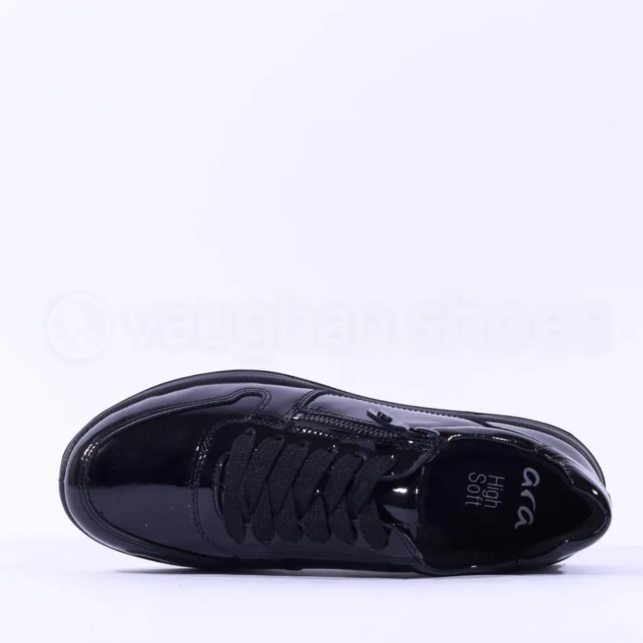 Women Ara Sapporo Side Zip Platform Trainer - Black Patent