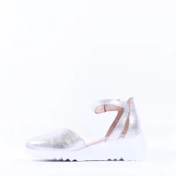 Women Wonders Selfie Wedge Ankle Strap Sandal - Silver Leather