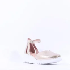 Women Wonders Selfie Wedge Ankle Strap Sandal - Gold Leather