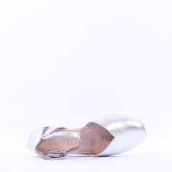 Women Wonders Selfie Wedge Ankle Strap Sandal - Silver Leather