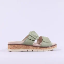 Women Caprice Selina Cork Platform Mule - Green Suede