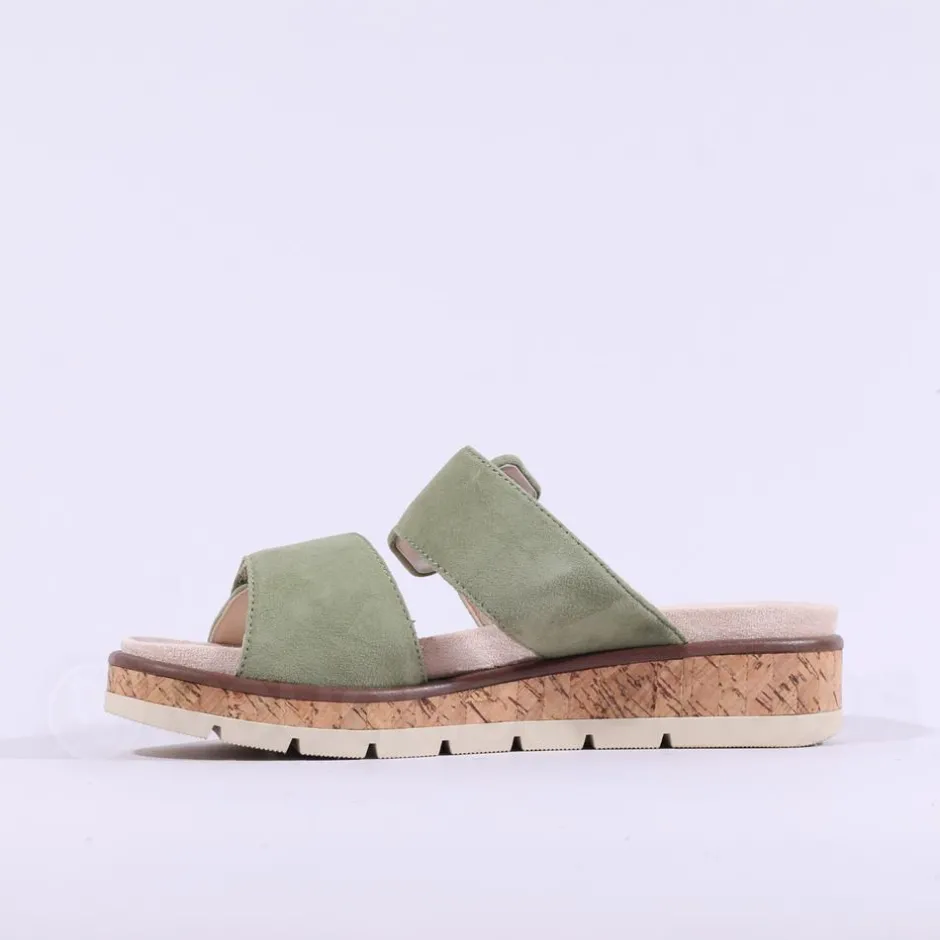 Women Caprice Selina Cork Platform Mule - Green Suede