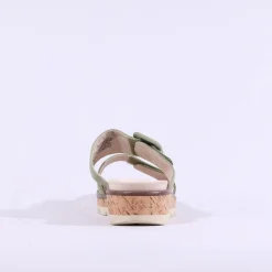Women Caprice Selina Cork Platform Mule - Green Suede