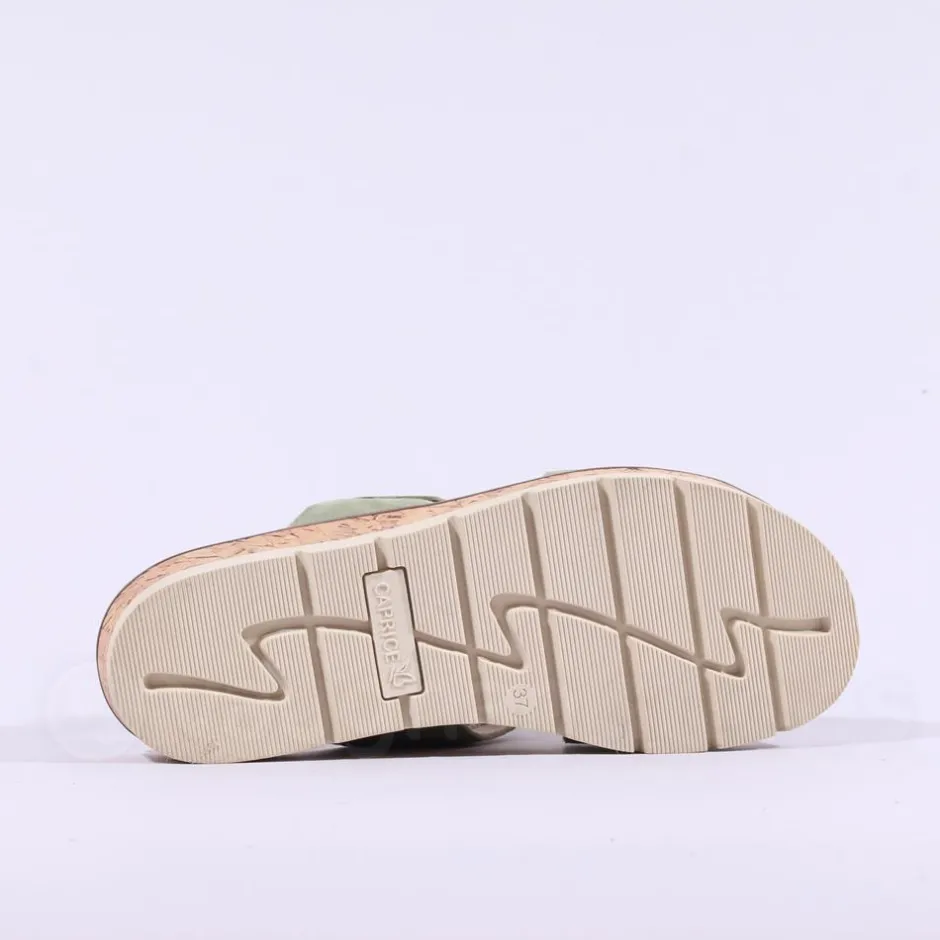 Women Caprice Selina Cork Platform Mule - Green Suede