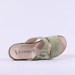 Women Caprice Selina Cork Platform Mule - Green Suede