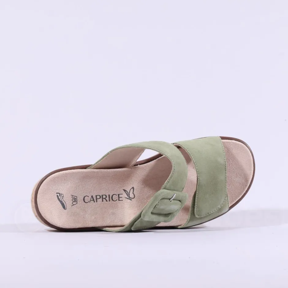 Women Caprice Selina Cork Platform Mule - Green Suede