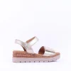 Women Gabor Shout Velcro Strap Wedge Sandal - Gold Leather