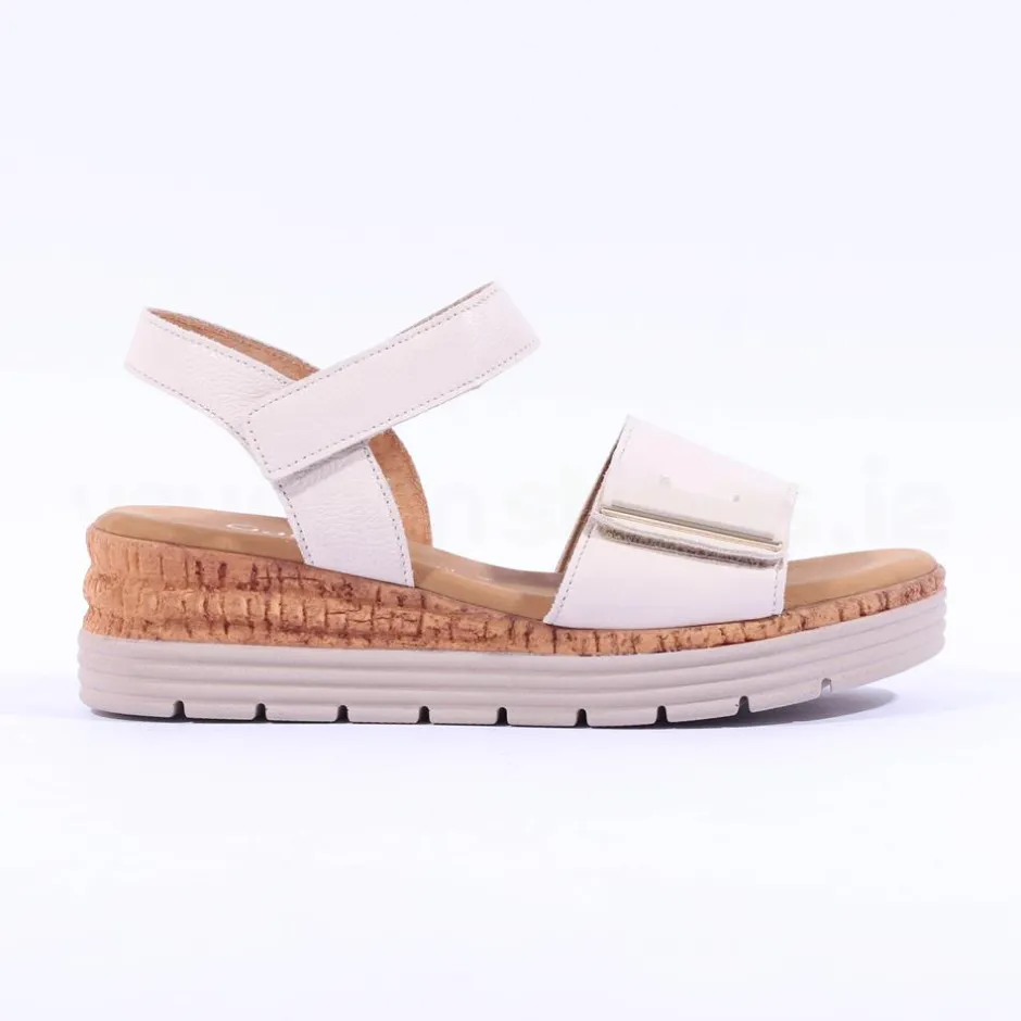 Women Gabor Shout Velcro Strap Wedge Sandal - Cream Leather