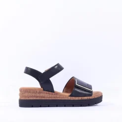 Women Gabor Shout Velcro Strap Wedge Sandal - Black Leather