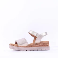 Women Gabor Shout Velcro Strap Wedge Sandal - Gold Leather