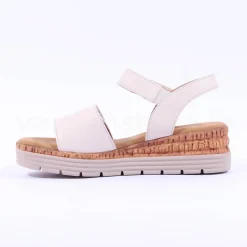 Women Gabor Shout Velcro Strap Wedge Sandal - Cream Leather