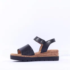 Women Gabor Shout Velcro Strap Wedge Sandal - Black Leather