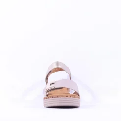 Women Gabor Shout Velcro Strap Wedge Sandal - Gold Leather