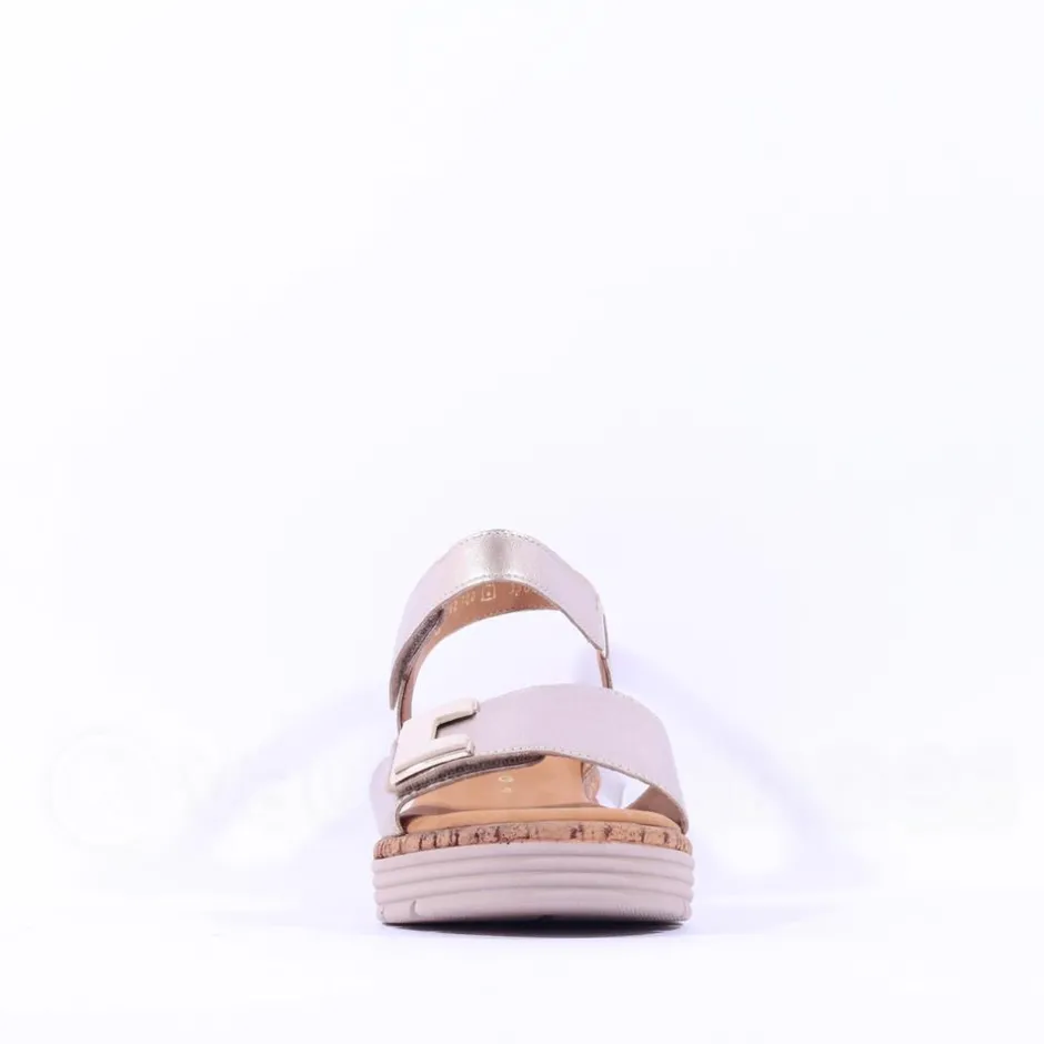Women Gabor Shout Velcro Strap Wedge Sandal - Gold Leather