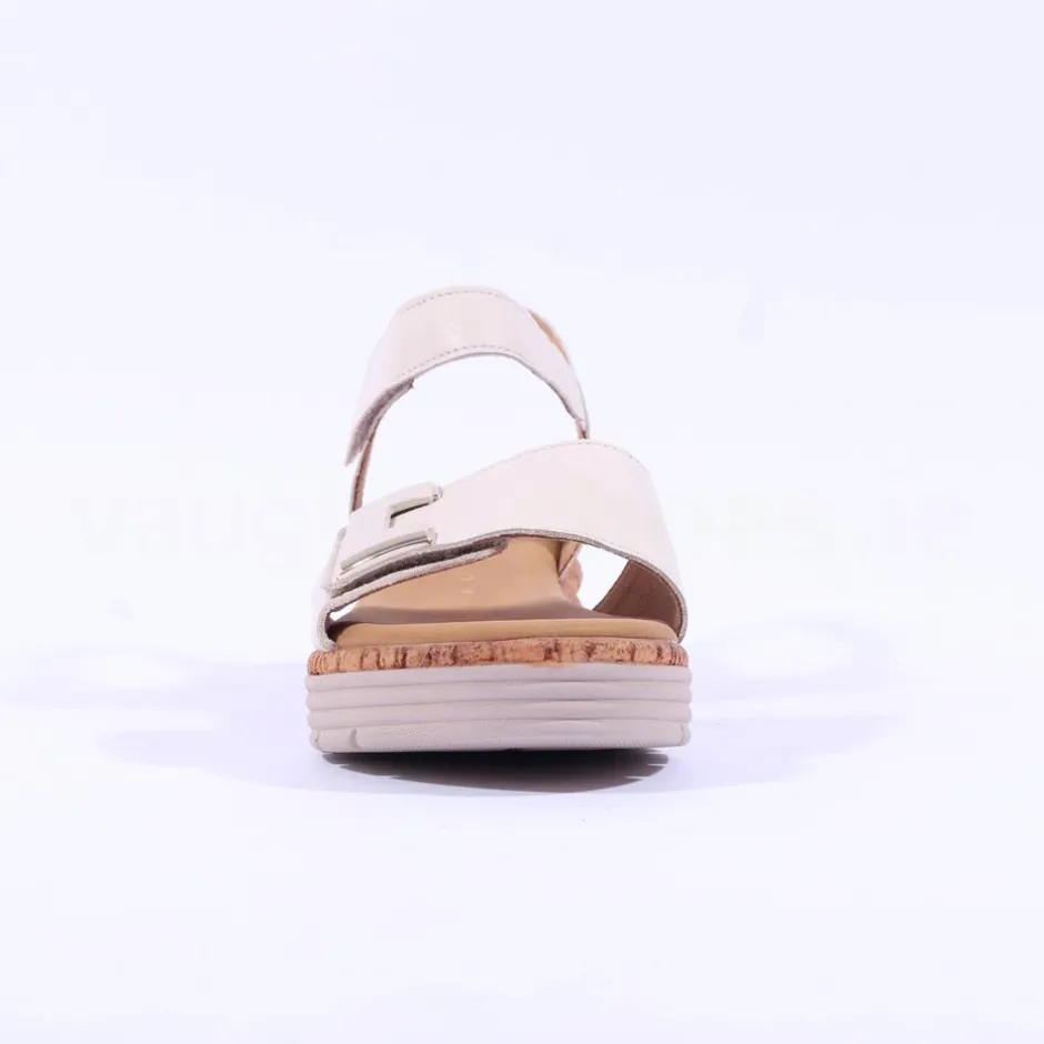 Women Gabor Shout Velcro Strap Wedge Sandal - Cream Leather