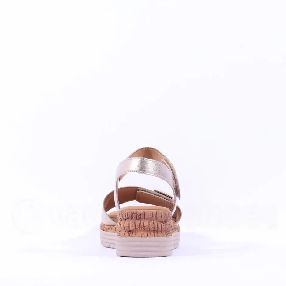 Women Gabor Shout Velcro Strap Wedge Sandal - Gold Leather