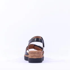 Women Gabor Shout Velcro Strap Wedge Sandal - Black Leather