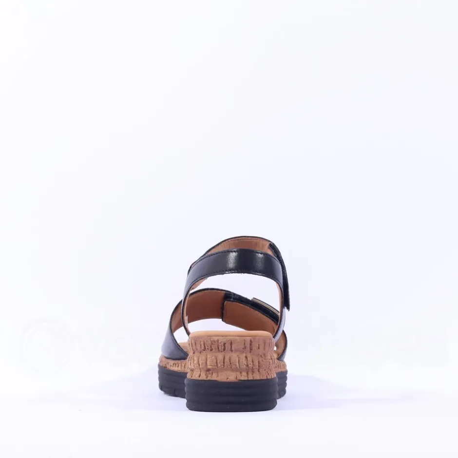 Women Gabor Shout Velcro Strap Wedge Sandal - Black Leather