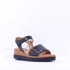Women Gabor Shout Velcro Strap Wedge Sandal - Black Leather