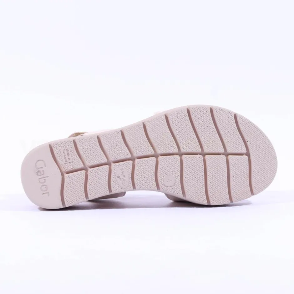Women Gabor Shout Velcro Strap Wedge Sandal - Cream Leather