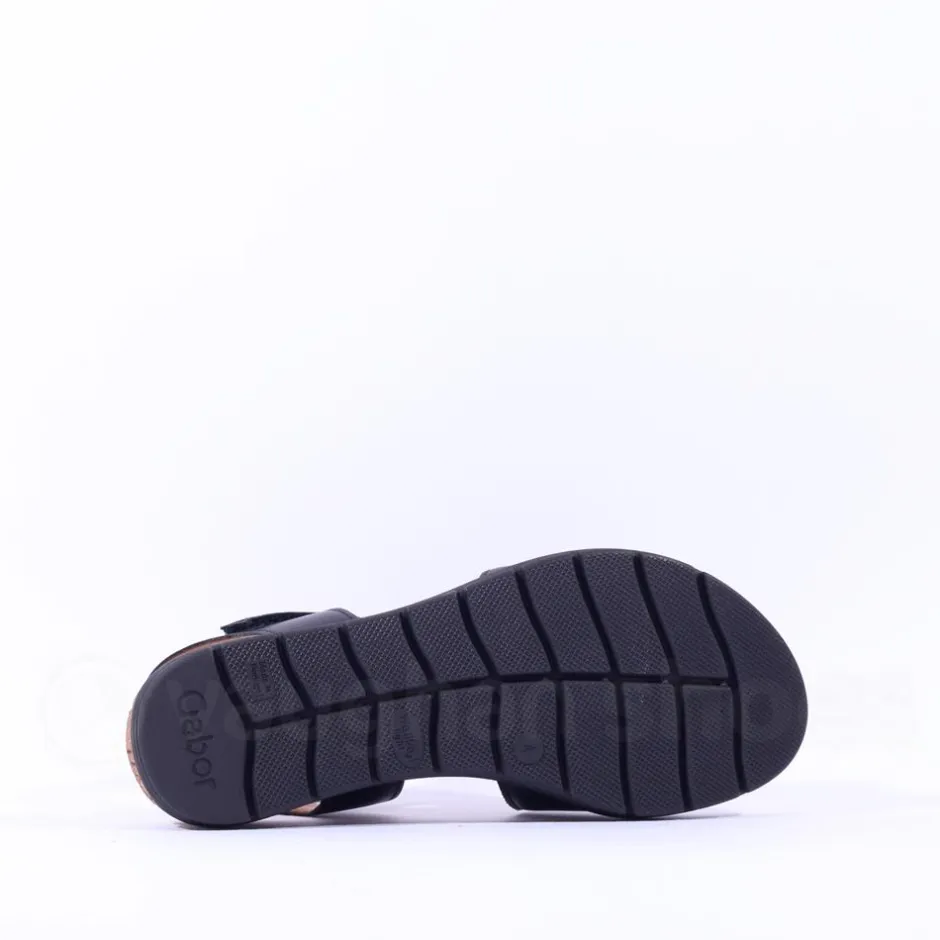 Women Gabor Shout Velcro Strap Wedge Sandal - Black Leather