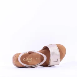 Women Gabor Shout Velcro Strap Wedge Sandal - Gold Leather