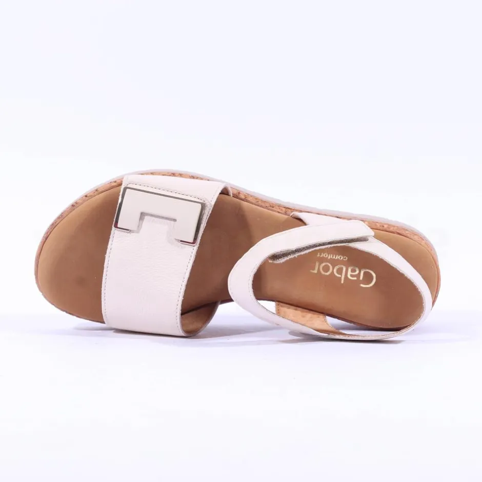 Women Gabor Shout Velcro Strap Wedge Sandal - Cream Leather