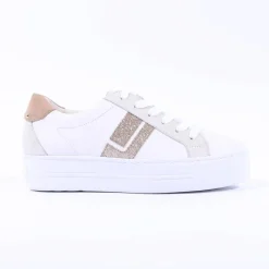 Women Paul Green Side Panel Laced Trainer - White Sparkle