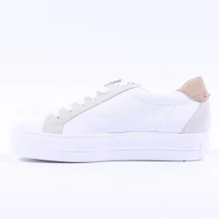 Women Paul Green Side Panel Laced Trainer - White Gold Leather