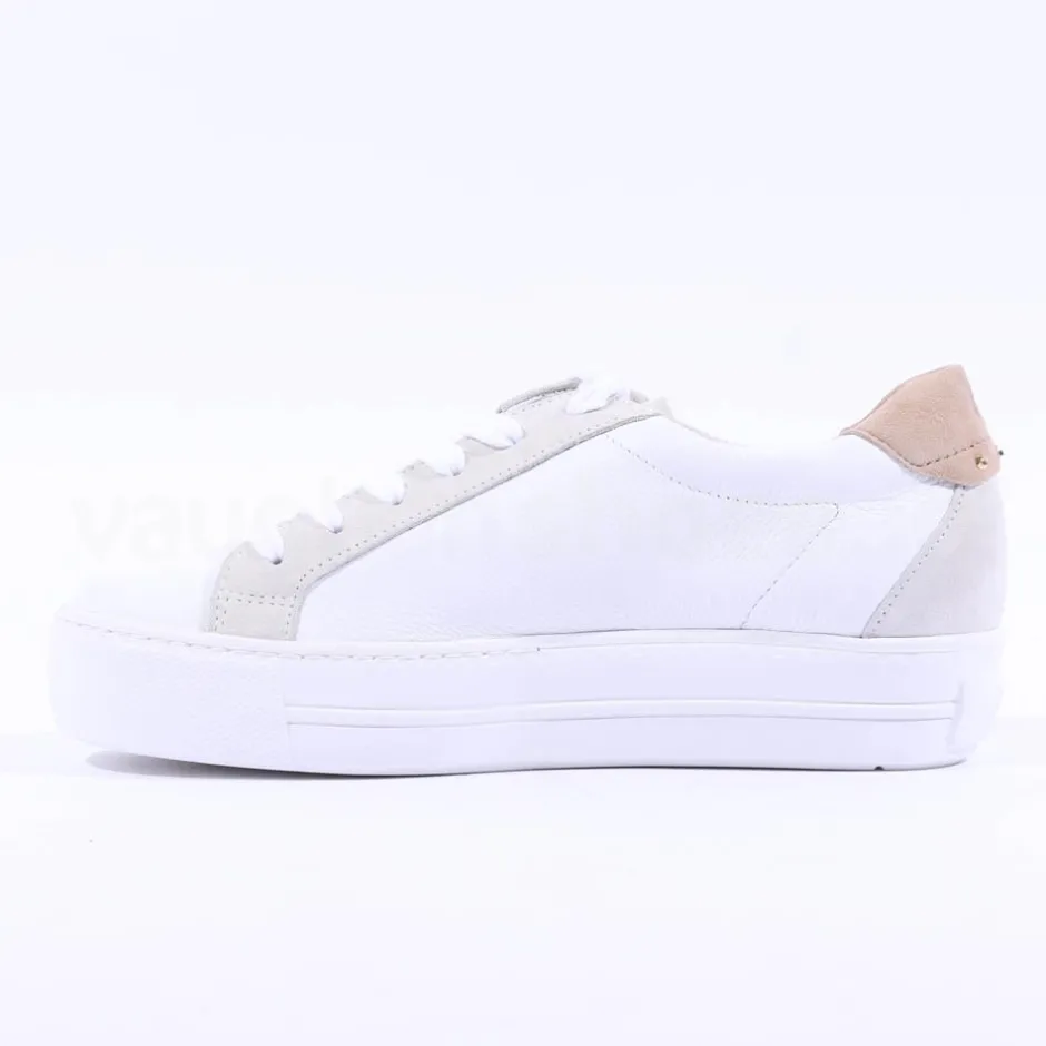 Women Paul Green Side Panel Laced Trainer - White Gold Leather