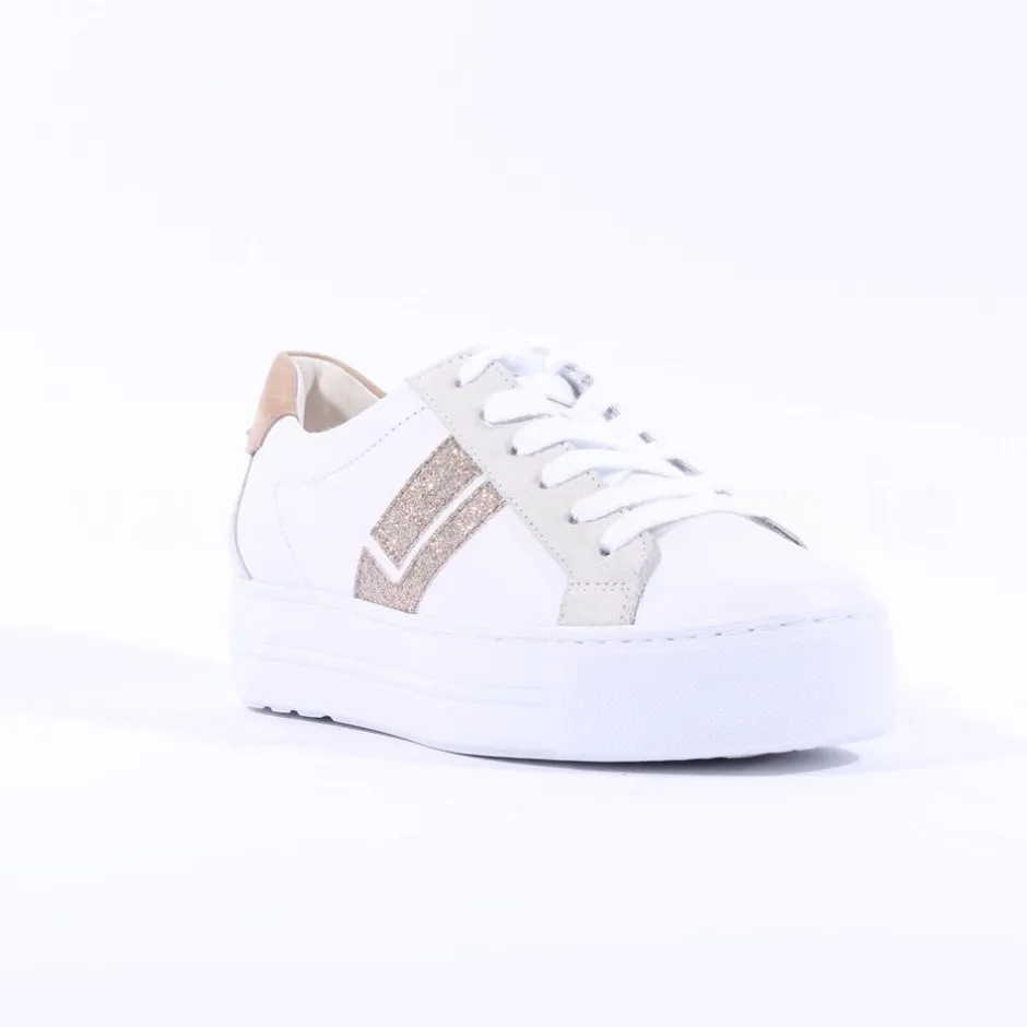 Women Paul Green Side Panel Laced Trainer - White Sparkle