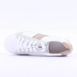 Women Paul Green Side Panel Laced Trainer - White Gold Leather
