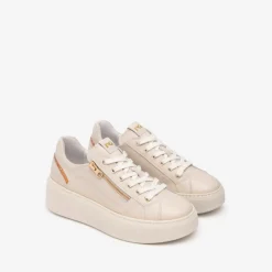 Women NeroGiardini Side Zip Glitter Trainer - Cream Orange
