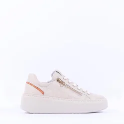 Women NeroGiardini Side Zip Glitter Trainer - Cream Orange