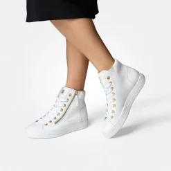 Women Paul Green Side Zip Hi Top Ankle Boot - White Gold Leather