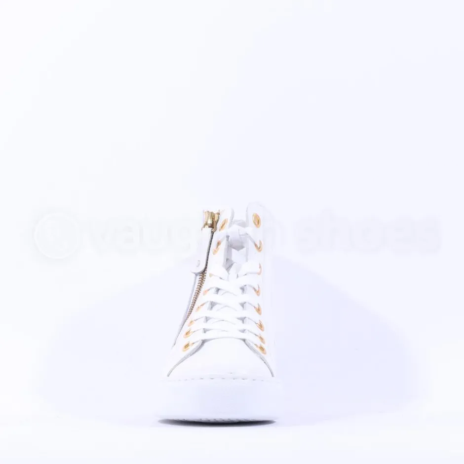 Women Paul Green Side Zip Hi Top Ankle Boot - White Gold Leather