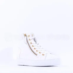 Women Paul Green Side Zip Hi Top Ankle Boot - White Gold Leather
