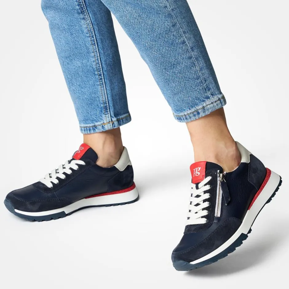 Women Paul Green Side Zip Laced Multi Trainer - Navy Leather