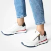 Women Paul Green Side Zip Laced Multi Trainer - White Red Navy
