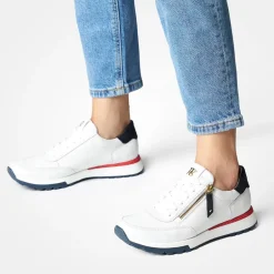 Women Paul Green Side Zip Laced Multi Trainer - White Red Navy